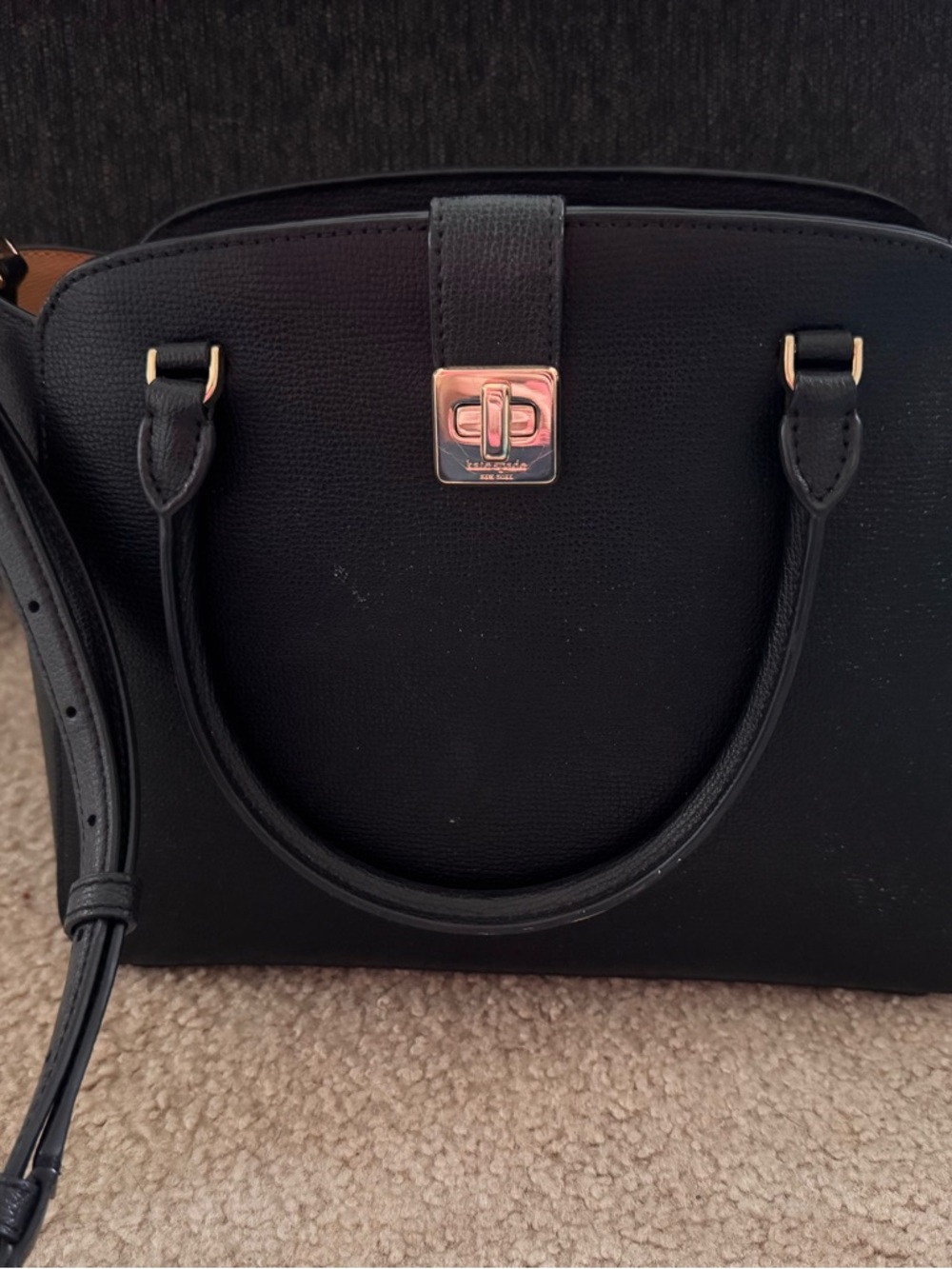 Kate Spade Black Pebbled Leather Top-Handle Satchel with Gold Hardware